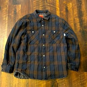 Vintage Big Mac Mens Brown/ Navy Plaid Flannel Long Sleeve Shirt Jacket